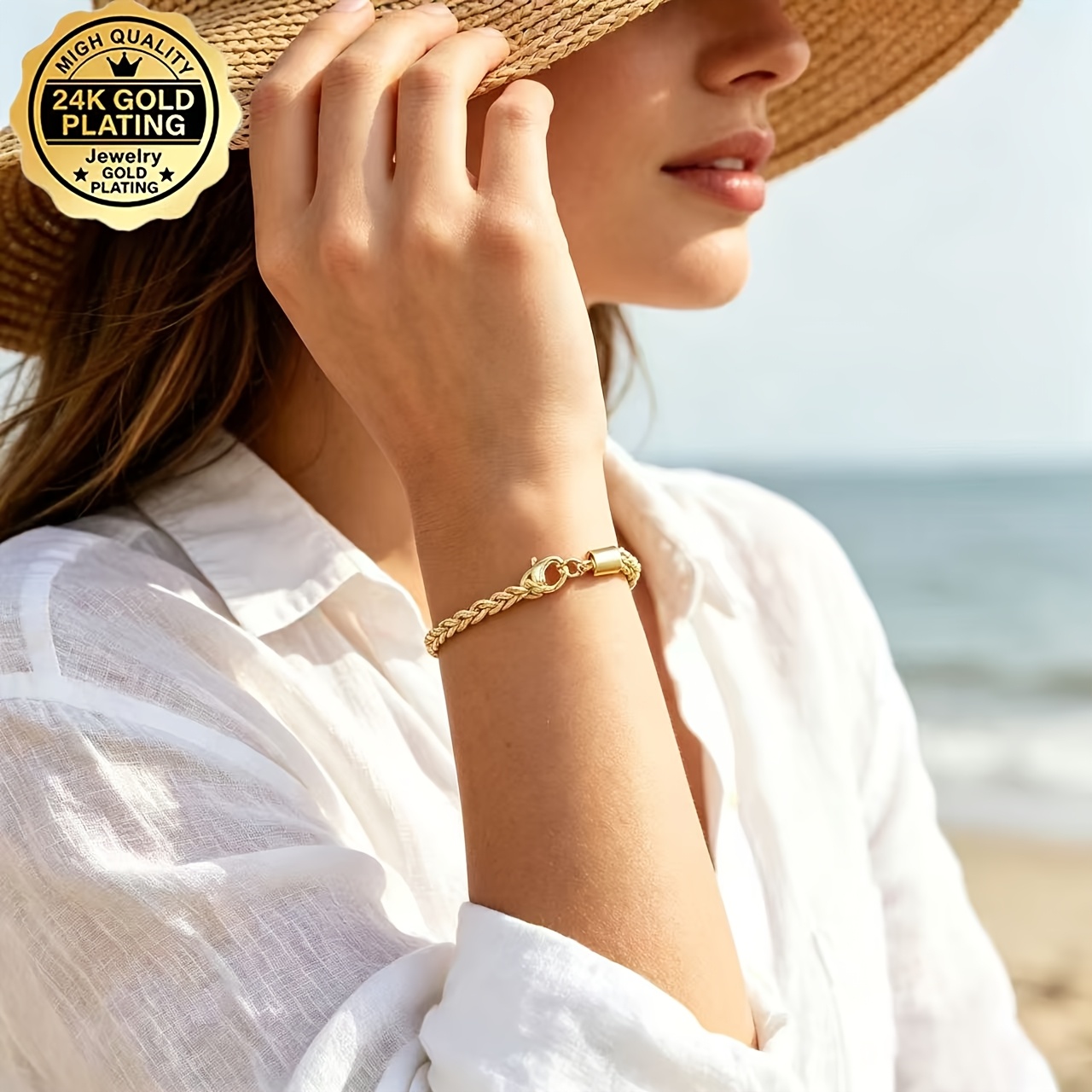 24K Gold-Plated Twisted Rope Braid Bracelet, Unisex